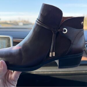 PIKOLINOS Dark Brown Leather Ankle Booties with Tassel Accent
